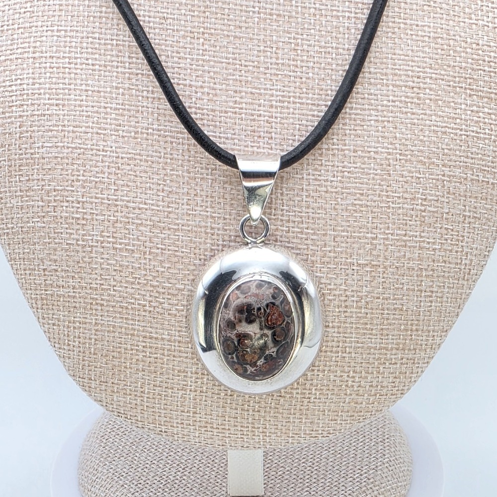 Vintage SILPADA Leopard Skin Jasper Necklace 925‎ Sterling Silver Leather Cord